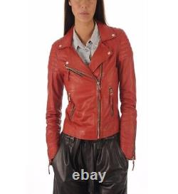 Veste en cuir taille femme Manteau de moto vintage rouge 82 pour femme