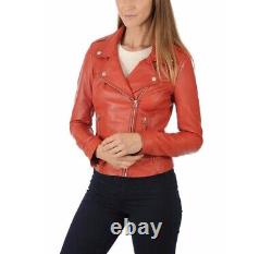 Veste en cuir taille femme Manteau de moto vintage rouge 92