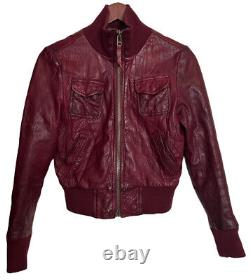 Veste en cuir vintage Bomber Ultra Miss Top Gun pour femme, taille Small, couleur bordeaux