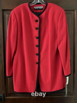 Veste en laine rouge VTG Linda Allard Ellen Tracy avec bordure noire, taille 16 (435$ PDSF)