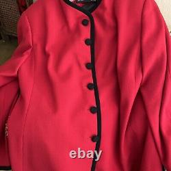 Veste en laine rouge VTG Linda Allard Ellen Tracy avec bordure noire, taille 16 (435$ PDSF)
