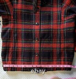 Veste en laine vierge vintage pour femme LL Bean avec écharpe attachée Taille 2 Carreaux rouge/noir