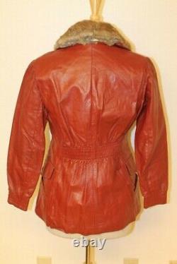 Veste/manteau en cuir rouge écarlate vintage pour femmes - Taille M
