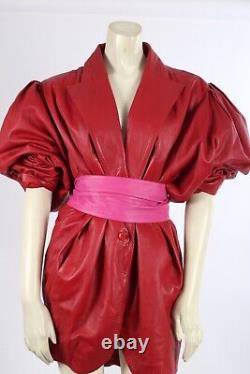 Veste oversize en cuir rouge Pantone vintage avec ceinture et manches longues taille L