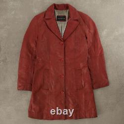 Veste trench en cuir vintage des années 90 rouge pour femmes de taille M