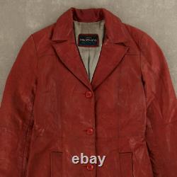 Veste trench en cuir vintage des années 90 rouge pour femmes de taille M