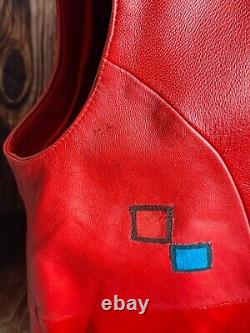 Veste turque en cuir rouge vintage, œuvre d'art portable en cuir rose peint à la main pour femmes.