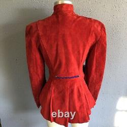 Veste vintage REN ELLIS en daim rouge avec perles embellies, taille SMALL, pour femme.