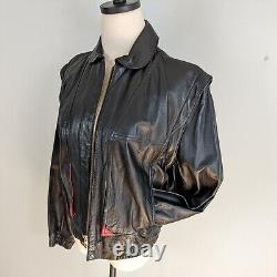 Veste vintage en cuir style bombardier noir rouge des années 80 pour femmes Anthony's taille 10
