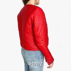 Veste zippée matelassée en cuir rouge vintage Giocasta taille Small AU8-10