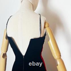 Veuve Noire Vintage des années 90 Robe de cocktail en velours rouge et noir à bustier à baleines et volants taille XS