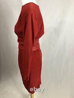 Vieille Robe De Gaine Femme Vakko Taille 8 Rouge Suede Cuir Ouvert Dos Preowned