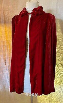 Vieilles Années 1940 Velvet Cloak Claret Ruby Rouge Veste Cape Robe 1-size Mariage