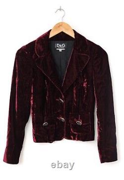 Vieilles Femmes Dolce & Gabbana D&g Velour Blazer Veste Manteau Rouge Taille It 38 Us 2