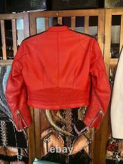Vieilles Femmes Harro Veste De Moto Allemande Red Leather