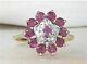 Vintage 14k Or Jaune Rouge Ruby & Diamant Fleur Anneau Floral