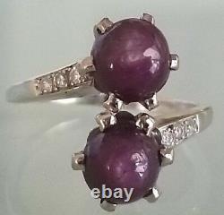Vintage 18k Gold Star Ruby Diamond Ring-estate Jewelry Women’s Sz 7 5.3 Gm