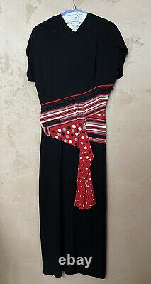Vintage 1940's Black Red Polka Dots Design Robe Femme Belle