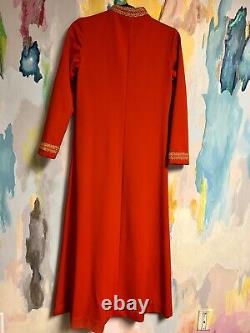 Vintage 70's Joan Curtis Robe De Polyester Rouge / Or Pour Femme Pas De Taille Tag Gratuit