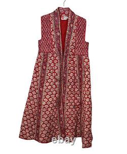 Vintage 70s Phool Vest Long Quilted Rouge Floral Boho Hippie Coton Gitane Htf Sz M