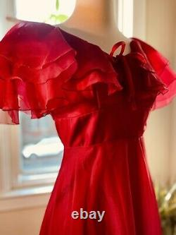 Vintage 70s Red Chiffon Party Robe De Bal 34 S Xs Boho Jcpenny Modes