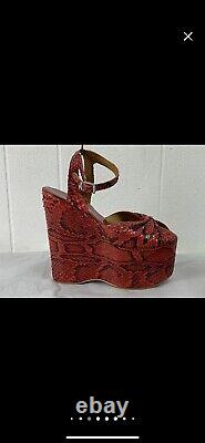 Vintage 70s Rouge Plate-forme Chaussures Femmes 6/6.5 Plateformes Disco Rare