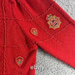 Vintage 80s Abercrombie Fitch Laine Cardigan Femmes Moyenne M Rouge Patches USA Rare