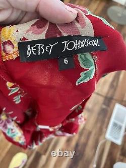 Vintage 90s Betsey Jounson New York Sundress Femme Sz 6 Rouge Floral