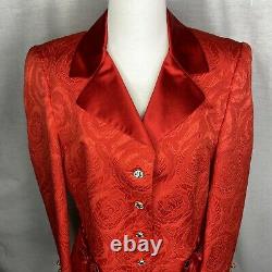 Vintage 90s Escada Couture Femme Taille 40 Jupe Ensemble Jacquard Roses Rouges