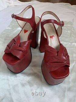 Vintage 90s Luichiny Platform Chaussures Crimson En Cuir Énorme Plates-formes Sandales 8