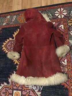 Vintage Afghan Pennylane Mongolian Suede Leather Coat 8 Veste Fourrure Simone Rouge