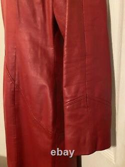 Vintage Ambria Red Designer MIDI Longueur Cuir Dolman Bold Epaules Robe 10