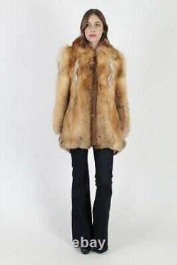 Vintage Années 70 Evans Fox Fur Coat Red Crystal Arctic Plush Suede Poussette Veste