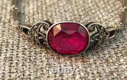 Vintage Argent 875 Bracelet Soviet Naturel Gem Ruby Gilding Femmes Urss Jewel