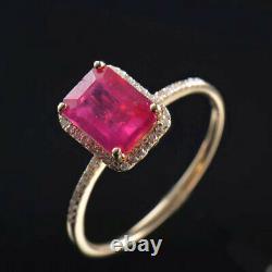 Vintage Art Déco Natural Diamond Red Ruby Engagement Women Ring 14k Or Jaune