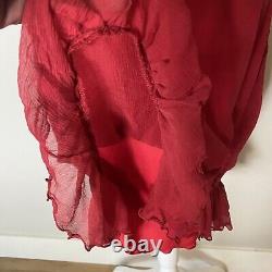 Vintage Betsey Johnson 90 2000 Y2k Sexy Soie Cerise Robe Rouge Sheer Taille MIDI L