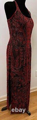 Vintage Cache Femmes Perles Halter Prom Robe Gown Moyen Noir Soie Perles Rouges