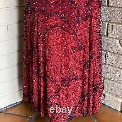 Vintage Cache Robe De Soirée Rouge Maxi Gown 100% Soie Perlé Prom Pageant Petit