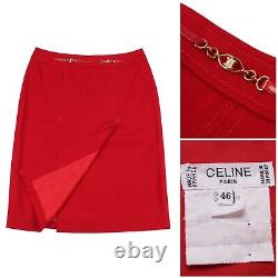 Vintage Celine Jupe MIDI Chaîne Rouge Charm Logo Femmes Taille 46