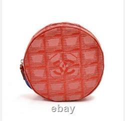 Vintage Chanel Round CC Red Travel Line Jacquard Nylon Wristlet Bag