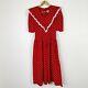 Vintage Diane M. Femme Taille 3 /4 Rouge Et Blanc Polka Dot Midi Prairie Robe De Style