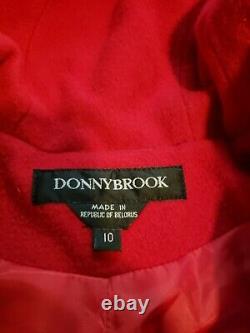 Vintage Donny Brook Long Laine Manteau Femme Taille 10 Rouge Avec Fourrure De Lapin