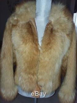 Vintage Echt Pelz Réel Fur Red Fox Sz. M Manteau De Short Femmes En Cuir Véritable