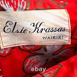 Vintage Elsie Krassas Waikiki Rouge Floral Sans Manches MIDI Robe Moyenne