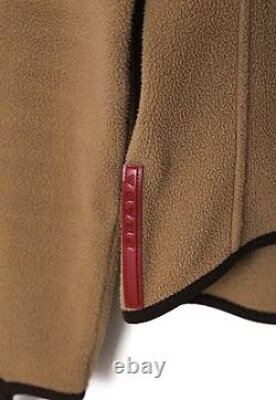 Vintage Femme Prada Veste Polaire Chandail Collared Zip Rouge Tab Beige Taille M