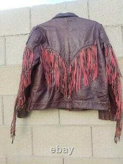 Vintage Femme's Leather Dark Red Burgundy Fringe Biker Western Veste