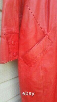 Vintage Femmes 80s Cherry Red Leather 51 Long Tendance Euc Coat XL -1x Tall Corée