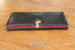 Vintage Gucci Black Leather With Red Accent Gold Hand Clasp Clutch Wallet