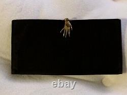 Vintage Gucci Black Suede Avec Red Leather Interior Gold Hand Clasp Clutch Wallet