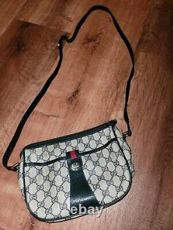 Vintage Gucci Gris Marine Rouge Gg Logo Messenger Crossbody Bag Authentique